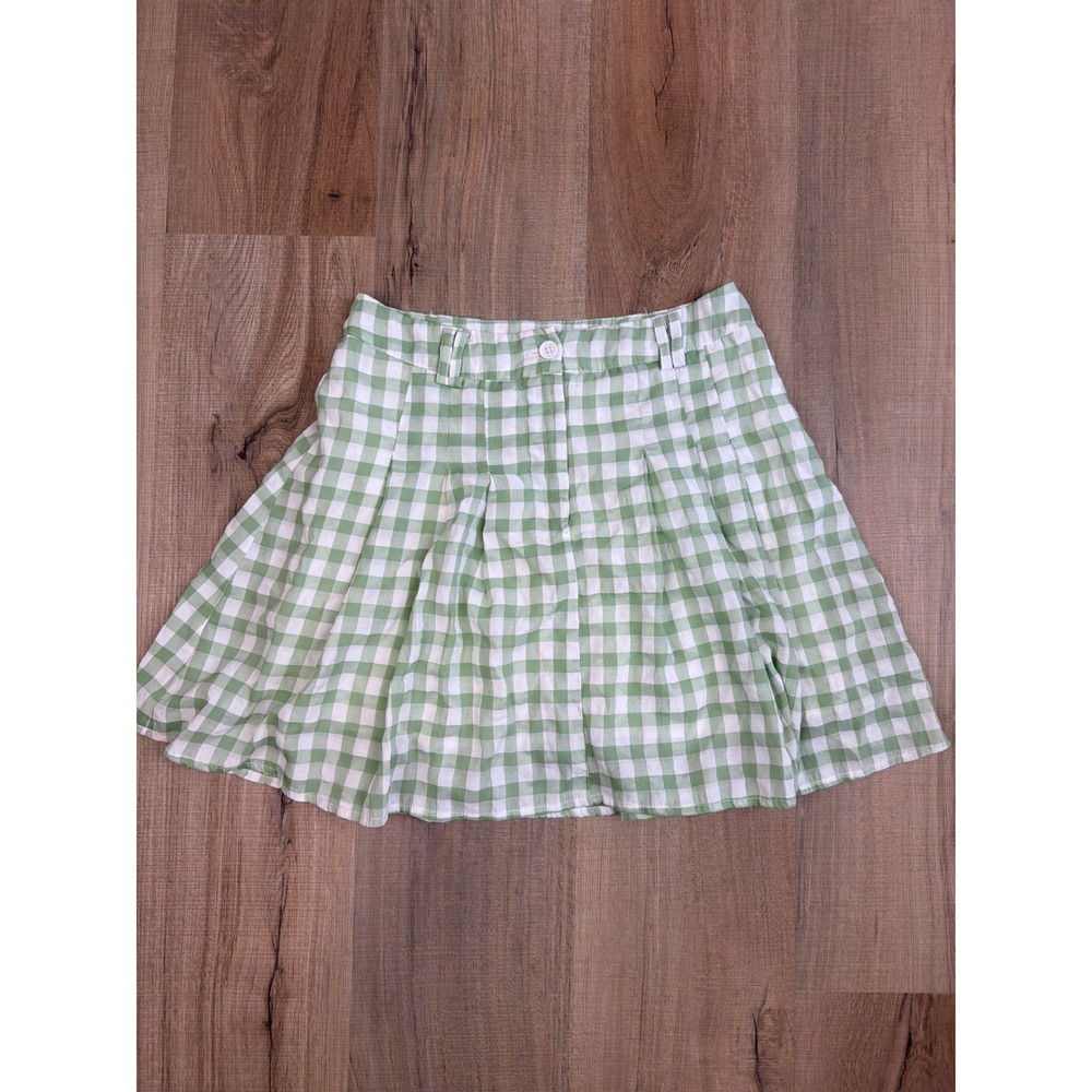 Princess Polly Green Gingham Pleated Mini Skirt Size 4 High Waisted Checker
